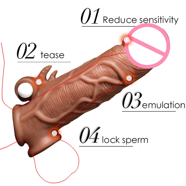 Vibrating Penis Sleeve Extensions Cock Ring Vibrator Enlargement