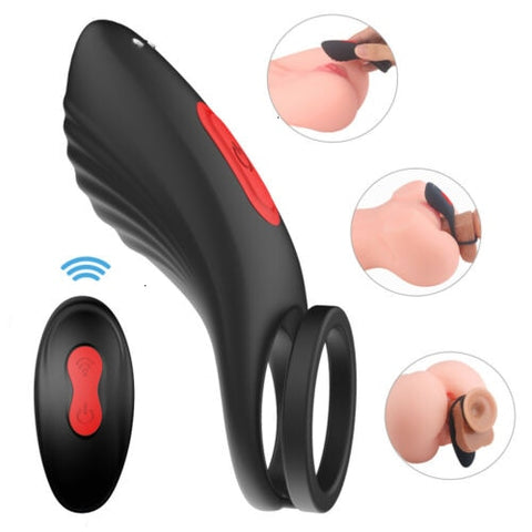 9 Vibration Stimulate Cock Dual Ring Penis Vagina Clit Men Couple