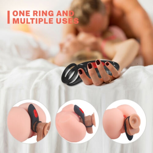 9 Vibration Stimulate Cock Dual Ring Penis Vagina Clit Men Couple