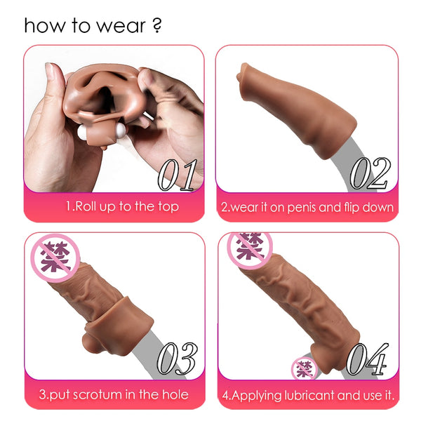 Vibrating Penis Sleeve Extensions Cock Ring Vibrator Enlargement