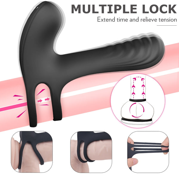 Vibrating Cock Ring Dual Penis Ring With Tongue Clitoral Stimulator