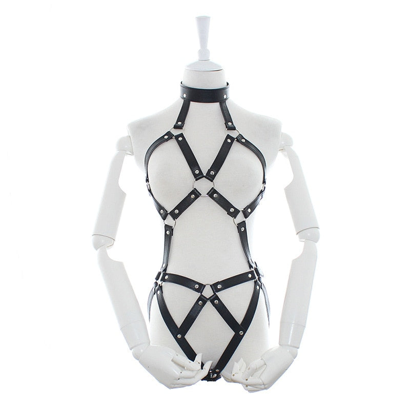 Sexy Women PU Leather Full Harness Restraint Set Bdsm Bondage