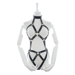 Sexy Women PU Leather Full Harness Restraint Set Bdsm Bondage