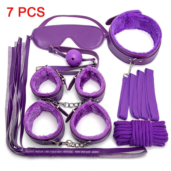 Sexy Leather BDSM Kits Plush Sex Bondage Set Handcuffs Sex Games