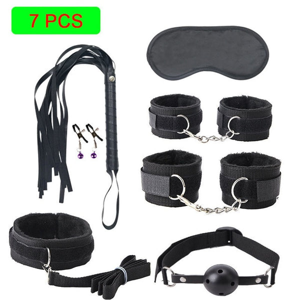 Sexy Leather BDSM Kits Plush Sex Bondage Set Handcuffs Sex Games