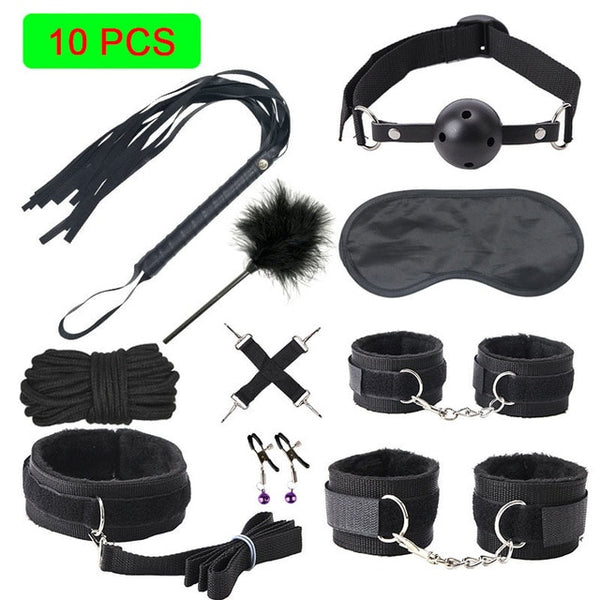 Sexy Leather BDSM Kits Plush Sex Bondage Set Handcuffs Sex Games