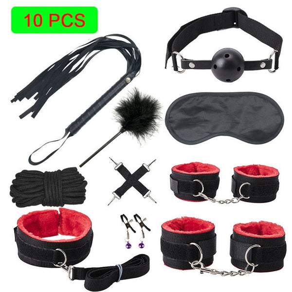 Sexy Leather BDSM Kits Plush Sex Bondage Set Handcuffs Sex Games