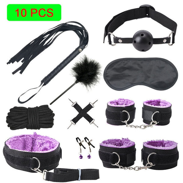 Sexy Leather BDSM Kits Plush Sex Bondage Set Handcuffs Sex Games