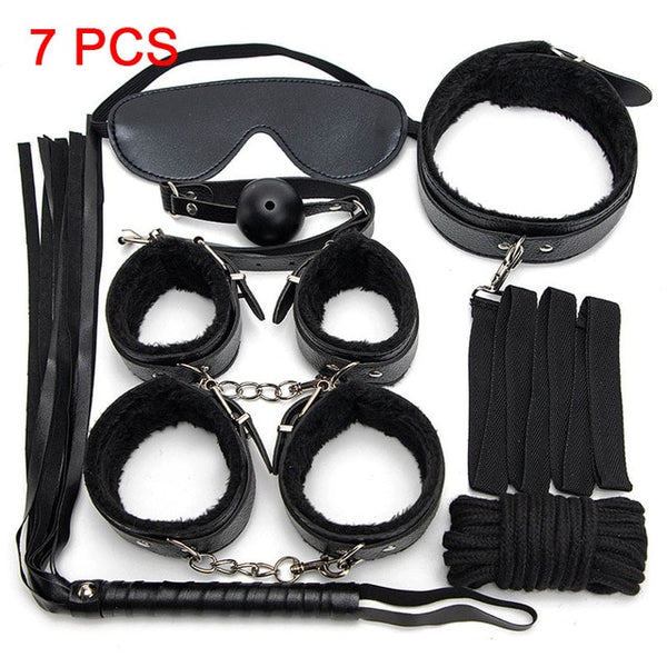 Sexy Leather BDSM Kits Plush Sex Bondage Set Handcuffs Sex Games