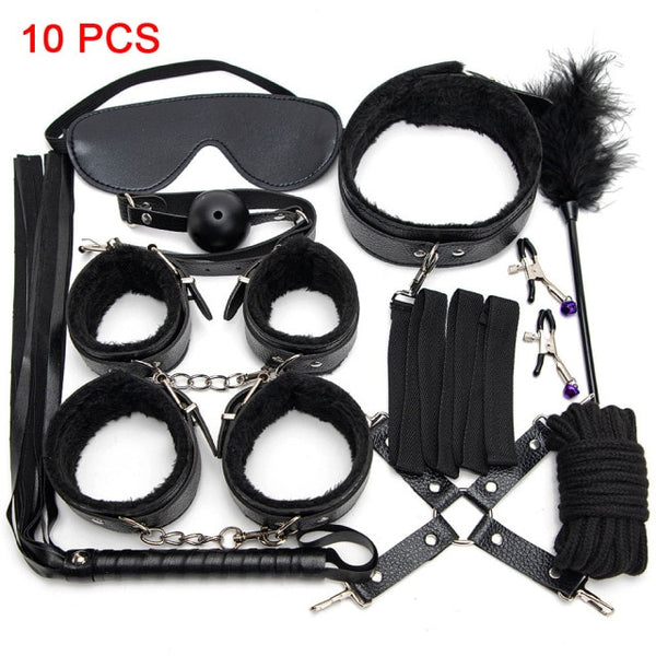 Sexy Leather BDSM Kits Plush Sex Bondage Set Handcuffs Sex Games