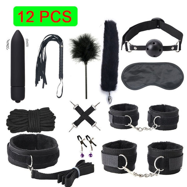 Sexy Leather BDSM Kits Plush Sex Bondage Set Handcuffs Sex Games