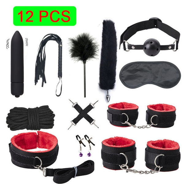 Sexy Leather BDSM Kits Plush Sex Bondage Set Handcuffs Sex Games