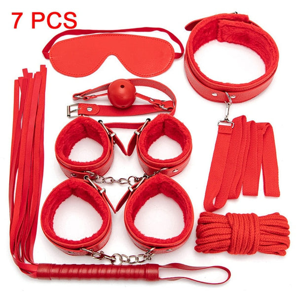 Sexy Leather BDSM Kits Plush Sex Bondage Set Handcuffs Sex Games