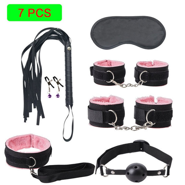 Sexy Leather BDSM Kits Plush Sex Bondage Set Handcuffs Sex Games