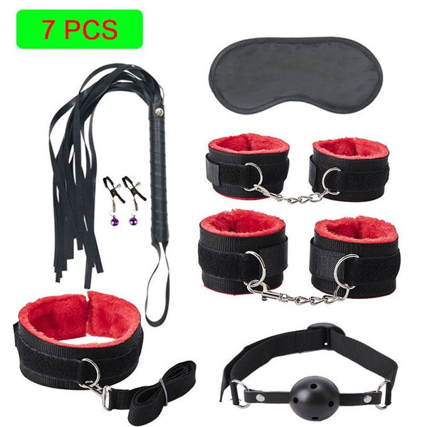 Sexy Leather BDSM Kits Plush Sex Bondage Set Handcuffs Sex Games